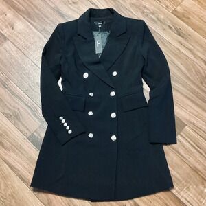 Captain's Blog Black Double-Breasted Gold Buttons Pockets Coat Blazer in Small